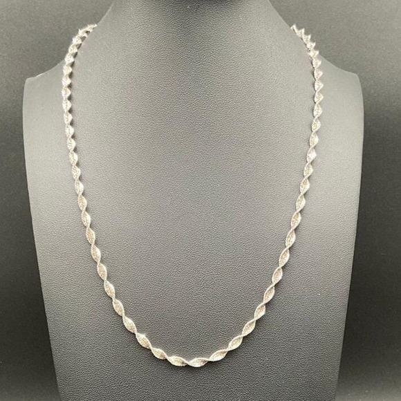 Vintage Sterling Silver Singapore Chain Necklace 925 Italy Twisted Rope 20"‎ - Picture 1 of 8